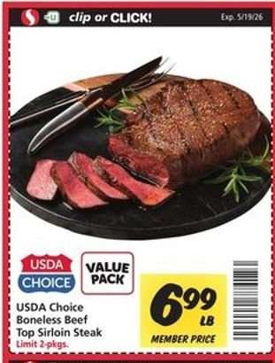 USDA Choice Boneless Beef Top Sirloin Steak