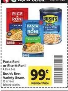 Pasta Roni or Rice-A-Roni, Bush’s Best Variety Beans
