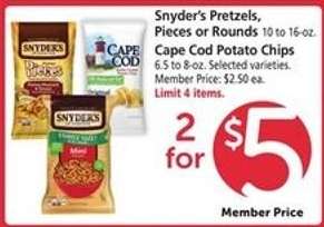 Snyder's Pretzels, Pieces or Rounds / Cape Cod Potato Chips