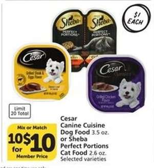 Cesar Canine Cuisine Dog Food or Sheba Perfect Portions Cat Food