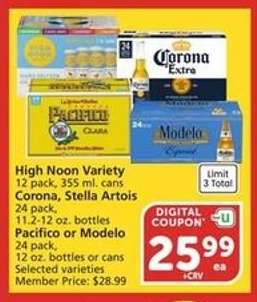 High Noon Variety, Corona, Stella Artois, Pacifico or Modelo