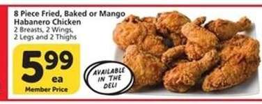 8 Piece Fried, Baked or Mango Habanero Chicken