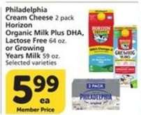 Philadelphia Cream Cheese 2 pack / Horizon Organic Milk