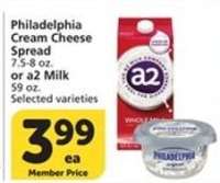 Philadelphia Cream Cheese Spread or a2 Milk