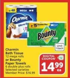 Charmin Bath Tissue or Bounty Paper Towels