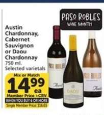 Austin Chardonnay, Cabernet Sauvignon or Daou Chardonnay