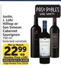 Justin, J. Lohr Hilltop or San Simeon Cabernet Sauvignon