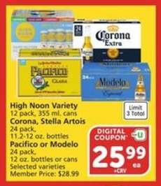 High Noon Variety, Corona, Stella Artois, Pacifico or Modelo