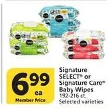 Signature SELECT or Signature Care Baby Wipes