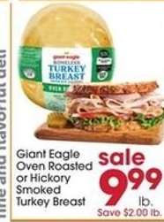 Giant Eagle Oven Roasted or Hickory Smoked Turkey Breast