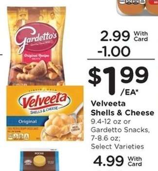 Velveeta Shells & Cheese or Gardetto Snacks