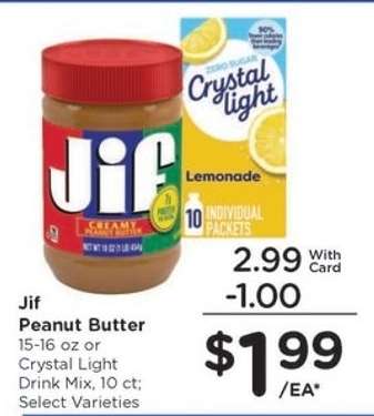 Jif Peanut Butter or Crystal Light Drink Mix