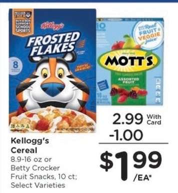 Kellogg's Cereal or Betty Crocker Fruit Snacks