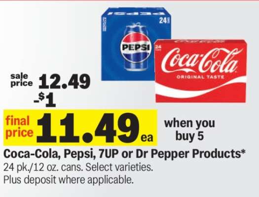 Coca-Cola, Pepsi, 7UP or Dr Pepper Products*