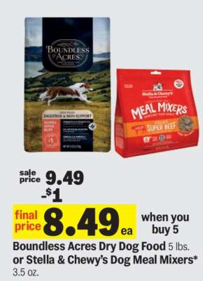 Boundless Acres Dry Dog Food or Stella & Chewy's Dog Meal Mixers