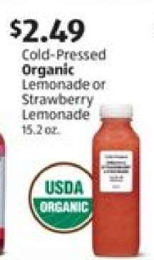 Cold Pressed Organic Lemonade or Strawberry Lemonade