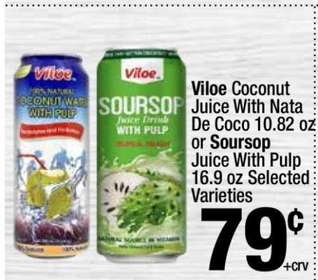 Viloe Coconut Juice With Nata De Coco or Soursop Juice With Pulp