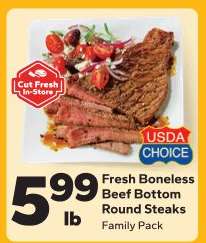 Fresh Boneless Beef Bottom Round Steaks