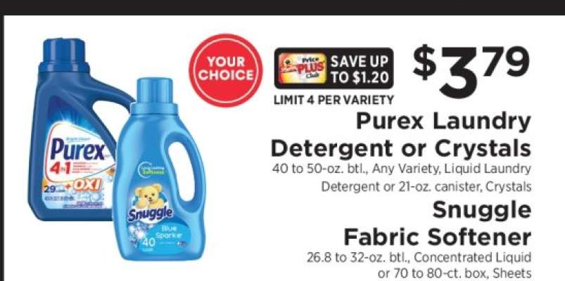 Purex Laundry Detergent or Crystals, Snuggle Fabric Softener