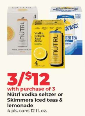 Nutrl vodka seltzer or Skimmers Iced Teas & Lemonade