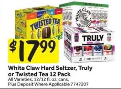 White Claw Hard Seltzer, Truly or Twisted Tea 12 Pack