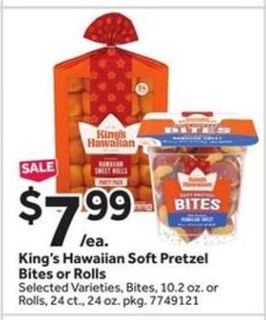 King's Hawaiian Soft Pretzel Bites or Rolls