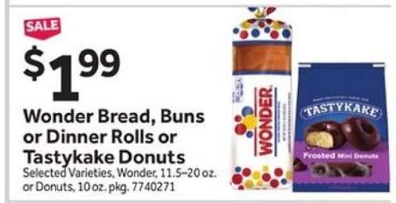 Wonder Bread, Buns or Dinner Rolls or Tastykake Donuts