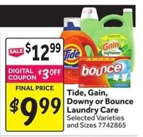 Tide, Gain, Downy or Bounce Laundry Care