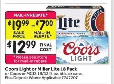 Coors Light or Miller Lite 18 Pack