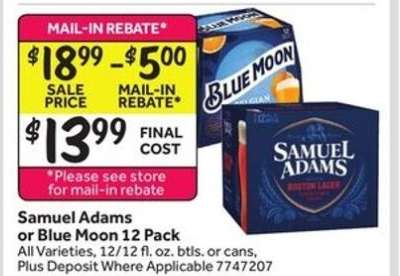 Samuel Adams or Blue Moon 12 Pack