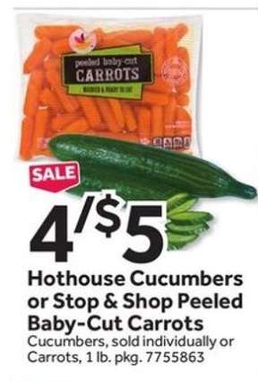 Hothouse Cucumbers or Stop & Shop Peeled Baby-Cut Carrots