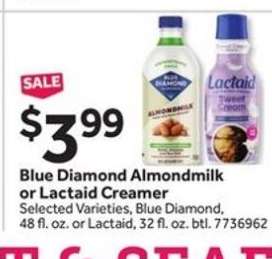 Blue Diamond Almondmilk or Lactaid Creamer