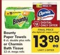 Bounty Paper Towels or Charmin Bath Tissue