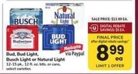 Bud, Bud Light, Busch Light or Natural Light