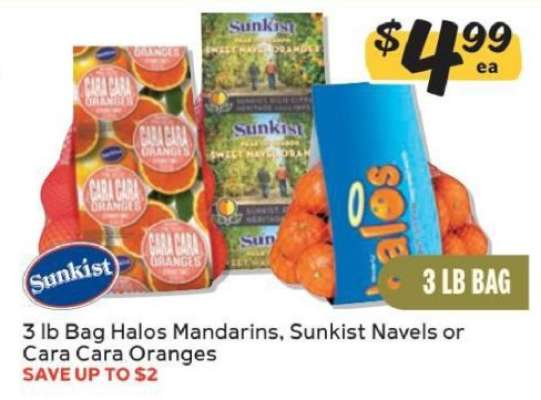3 lb Bag Halos Mandarins, Sunkist Navels or Cara Cara Oranges