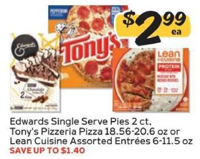Edwards Single Serve Pies, Tony's Pizzeria Pizza, Lean Cuisine Assorted Entrées