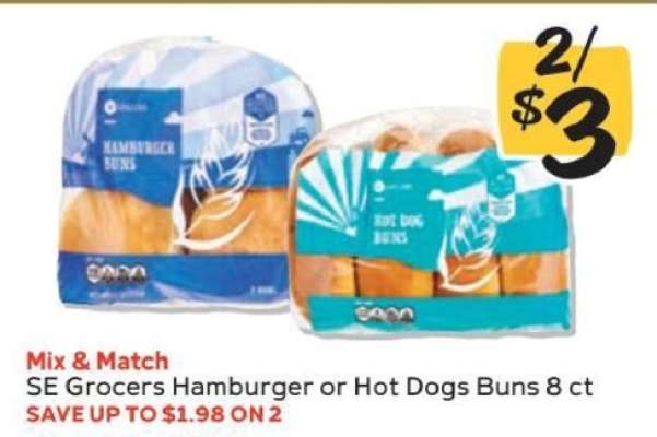 SE Grocers Hamburger or Hot Dogs Buns