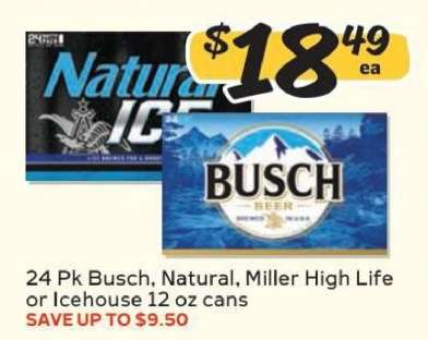 24 Pk Busch, Natural, Miller High Life or Icehouse