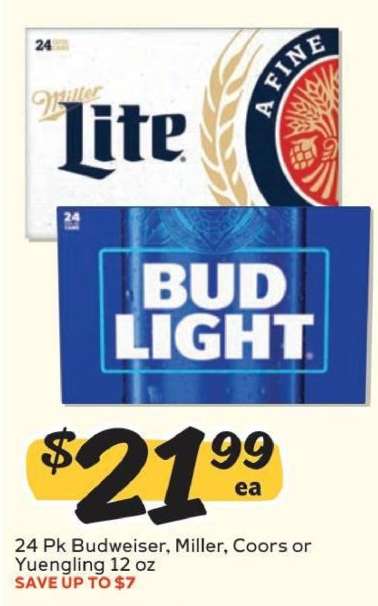 24 Pk Budweiser, Miller, Coors or Yuengling 12 oz