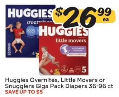 Huggies Overnites, Little Movers or Snugglers Giga Pack Diapers