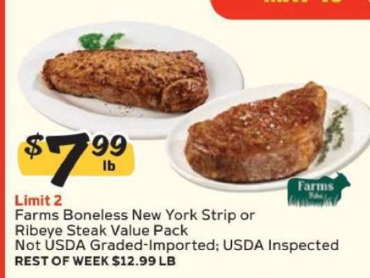 Farms Boneless New York Strip or Ribeye Steak Value Pack