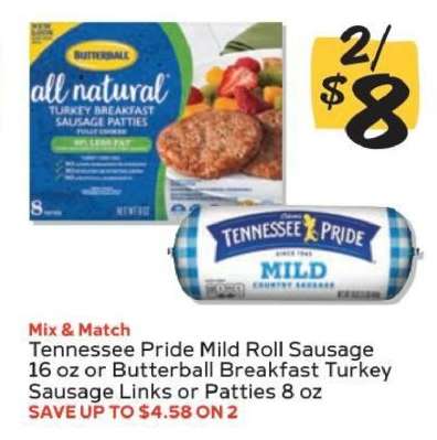 Tennessee Pride Mild Roll Sausage or Butterball Breakfast Turkey Sausage
