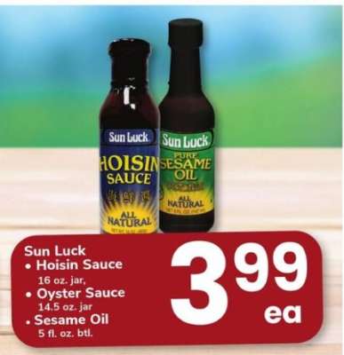 Sun Luck Hoisin Sauce, Oyster Sauce, Sesame Oil