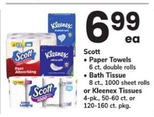 Scott Paper Towels, Bath Tissue, or Kleenex Tissues
