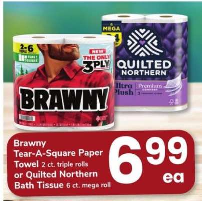 Brawny Tear-A-Square Paper Towel or Quilted Northern Bath Tissue
