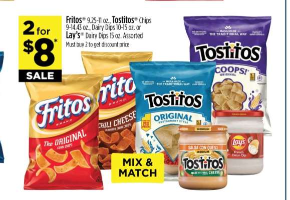 Fritos, Tostitos Chips or Dairy Dips