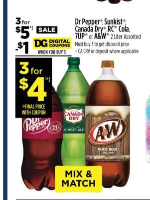 Dr Pepper®, Sunkist®, Canada Dry®, RC® Cola, 7UP® or A&W®