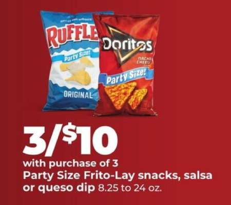 Party Size Frito-Lay snacks, salsa or queso dip