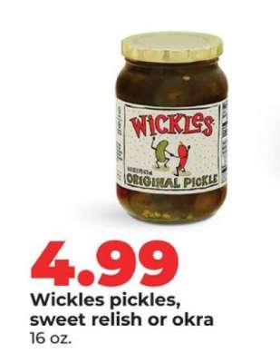 Wickles pickles, sweet relish or okra