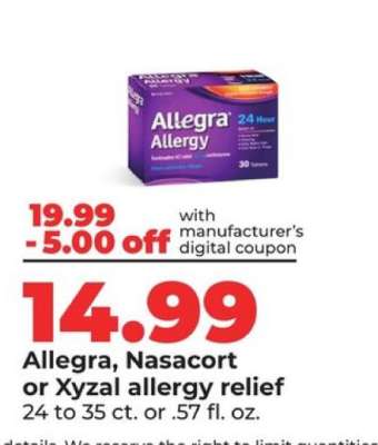Allegra, Nasacort or Xyzal Allergy Relief